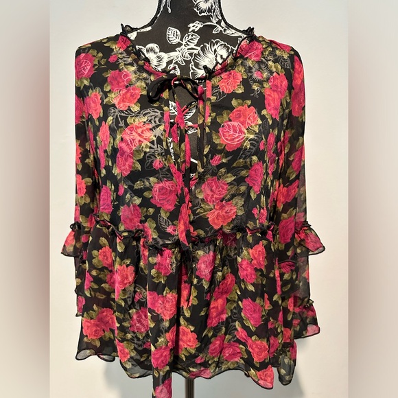 American Eagle Outfitters black and red floral boho style blouse - Picture 1 of 9